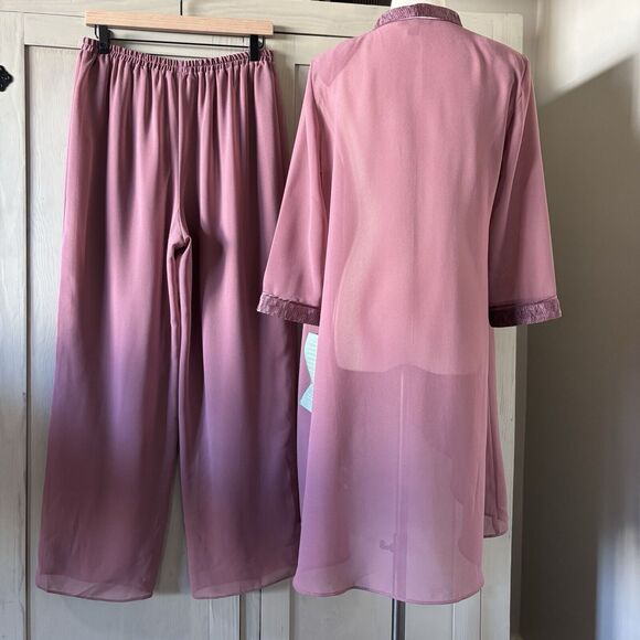 Maya Brooke Chiffon Sheer Pant Duster Set Women 8 Mauve Wedding Party Evening - Picture 8 of 16